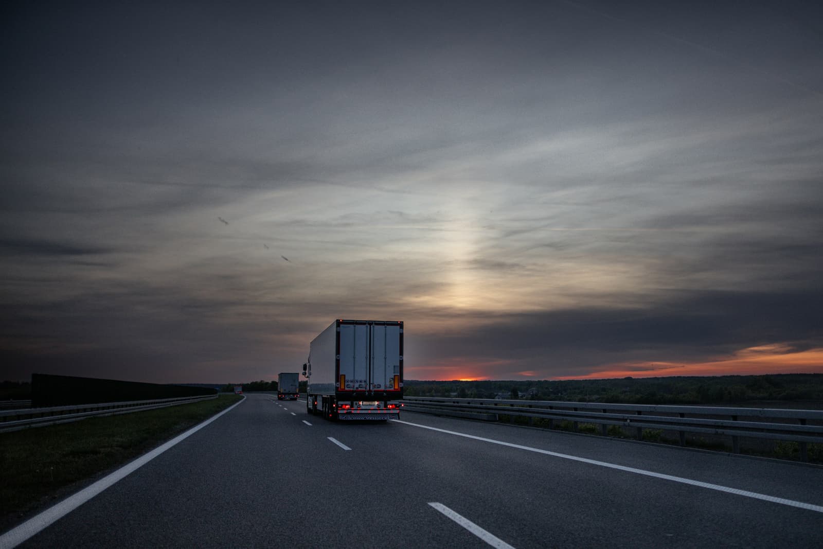 Fleet of trucks at dawn